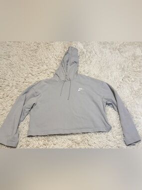 Nike Gray Cropped Hoodie with White Swoosh